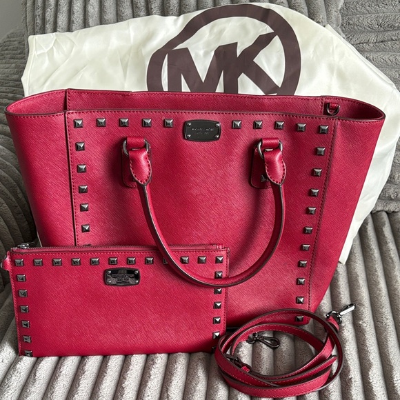 Michael Kors Handbags - Michael Kors Red Studded Tote and Pouch Set
